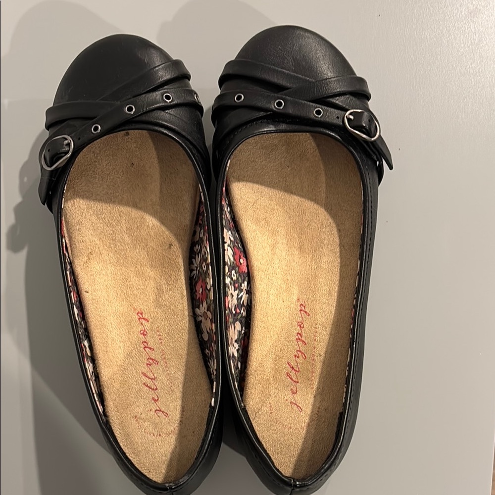 Black Women's Flats with Buckle Detail